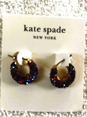 kate spade New York Pop Of Joy Huggies multi color crystal pierced earrings NWT